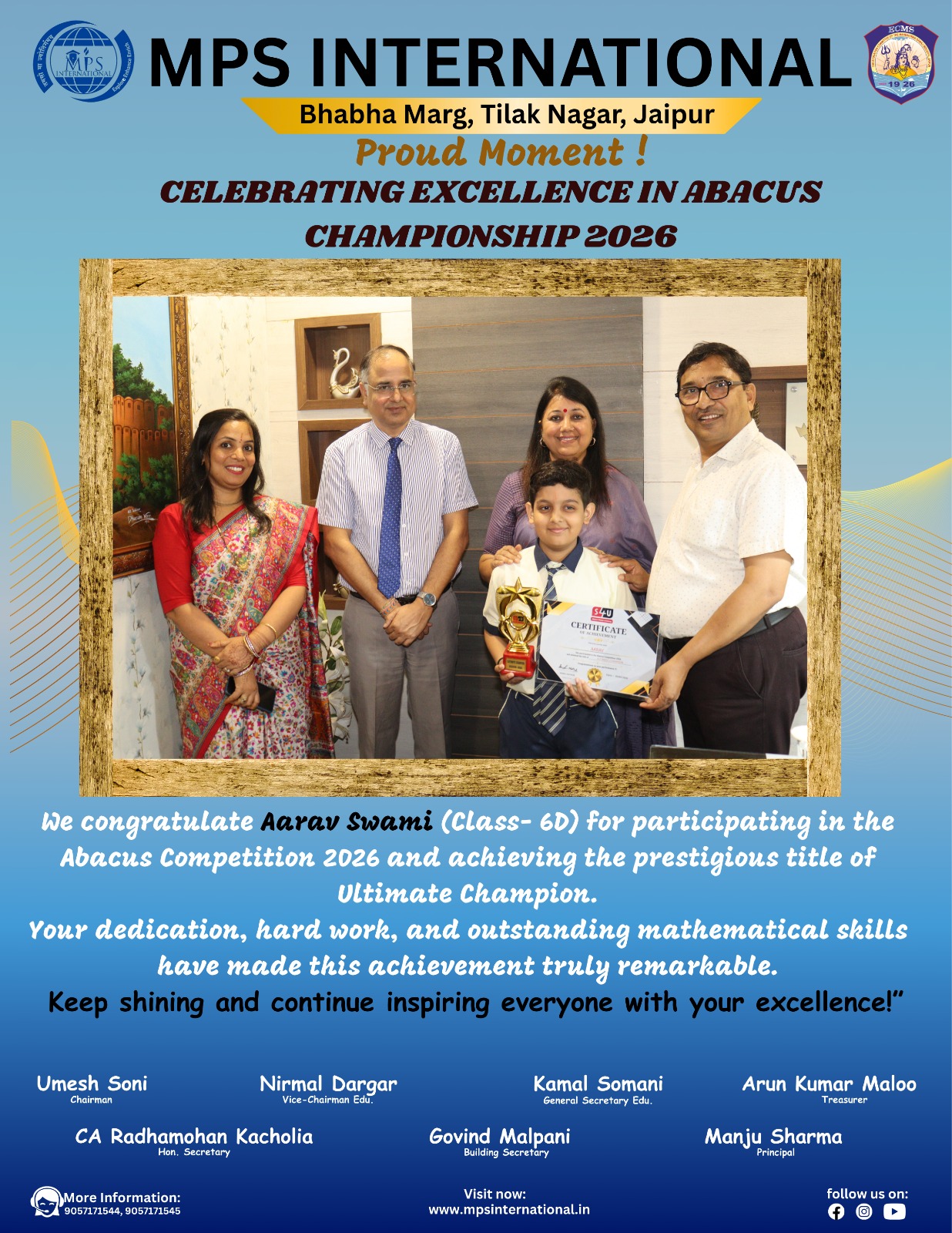 Aarav Swami — Ultimate Champion, Abacus Championship 2026